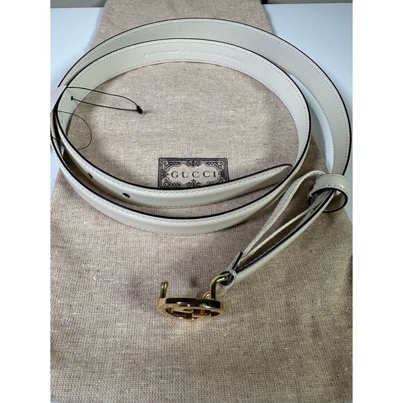 New Auth Gucci White Leather Blondie Thin Belt IT105 US42 - Picture 6 of 7